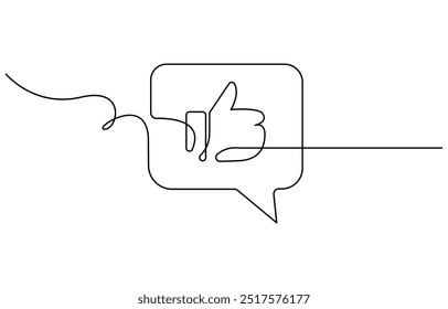One continuous line drawing of like hand showing thumb up. Isolated on white background vector illustration, Continuous one line drawing of like hand showing thumb up