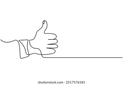 Una línea continua de dibujo como una mano mostrando el pulgar hacia arriba. Aislado en la Ilustración vectorial del fondo blanco, dibujo continuo de una línea de como la mano que muestra el pulgar hacia arriba