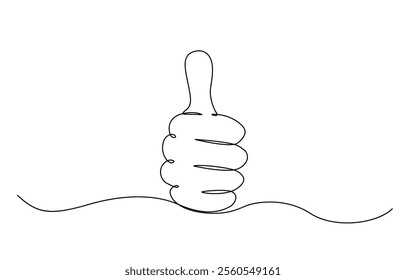 One continuous line drawing of like hand showing thumb up, Continuous line drawing of like icon. Thumb up in one line drawing. Vector illustration single line vector illustration.