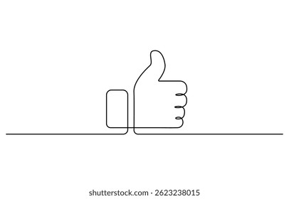 One continuous line drawing of like hand showing thumb up, Continuous line drawing of like icon. Thumb up in one line drawing, Vector illustration.