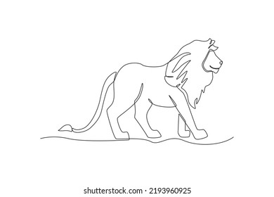 One continuous line drawing of a lion. Animal concept. Single line draw design vector graphic illustration.