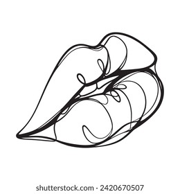 One continuous line drawing of lips. One line vector illustration of lips