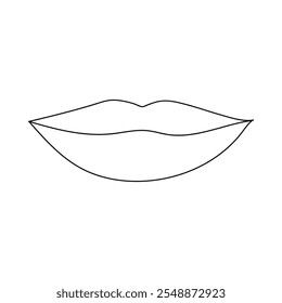 Un dibujo de línea continua de labios con lápiz labial rojo. Abstractas retrato de la cara del maquillaje en estilo lineal simple. Icono de símbolo para carteles, tarjetas, Anuncio, Plantilla, Web. Ilustración vectorial Doodle