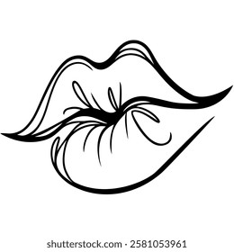 One continuous line drawing of lips. Concept symbol of makeup in simple linear style. vector illustration