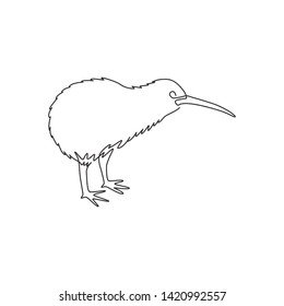 One continuous line drawing of little kiwi bird for city zoo identity. Kiwi mascot concept for typical New Zealand animal. Dynamic single line draw graphic vector design illustration
