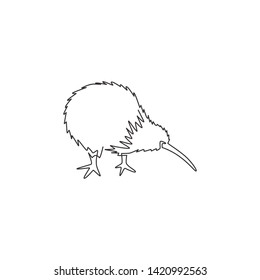 One continuous line drawing of little kiwi bird for city zoo identity. Kiwi mascot concept for typical New Zealand animal. Trendy single line draw graphic vector design illustration