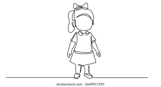 one continuous line drawing of little girl.single line cute girl.line art eps 10
