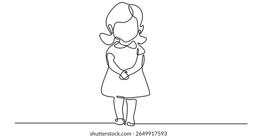 one continuous line drawing of little girl.single line cute girl.line art eps 10