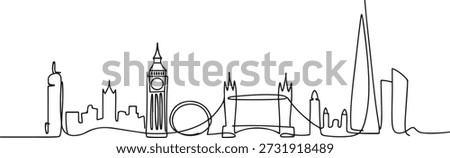 One continuous line drawing of London city skyline. Beautiful city skyscraper. World landscape tourism travel vacation home wall decor poster print concept. one line Icon drawing
