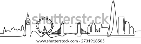 One continuous line drawing of London city skyline. Beautiful city skyscraper. World landscape tourism travel vacation home wall decor poster print concept. one line Icon drawing
