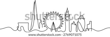 One continuous line drawing of London city skyline. Beautiful city skyscraper. World landscape tourism travel vacation home wall decor poster print concept. one line Icon drawing
