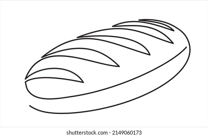 One continuous line drawing of long loaf bread. Simple black line sketch of French baguette, bakery and cafe concept good for logo. Vector illustration