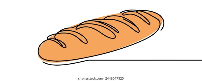 One continuous line drawing of long loaf bread. Simple black line sketch of French baguette, bakery and cafe concept good for logo. Vector illustration.