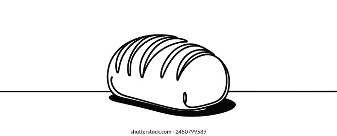 One continuous line drawing of long loaf bread. Simple black line sketch of French baguette, bakery and cafe concept good for logo. Vector illustration