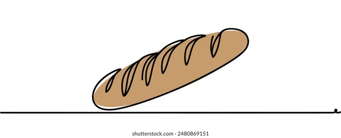 Una línea continua de dibujo de pan de pan largo. Simple boceto de línea negra de baguette francés, panadería y café concepto bueno para el logotipo. Ilustración vectorial