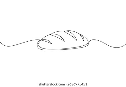 One continuous line drawing of long loaf bread. Simple black line sketch of French baguette, Bakery pastry products continuous one line illustration. Editable stroke.