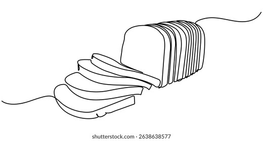 One continuous line drawing of long loaf bread. Simple black line sketch of French baguette, bread one line drawing, one line bread bun. bakery and cafe concept good for logo. Vector illustration.