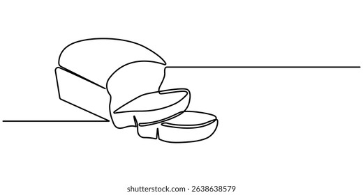 One continuous line drawing of long loaf bread. Simple black line sketch of French baguette, bread one line drawing, one line bread bun. bakery and cafe concept good for logo. Vector illustration.