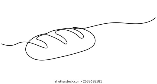 One continuous line drawing of long loaf bread. Simple black line sketch of French baguette, bread one line drawing, one line bread bun. bakery and cafe concept good for logo. Vector illustration.