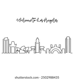 One continuous line drawing of Los Angeles skyline vector illustration. Modern city in USA in simple linear style vector design concept. Big city in USA. Iconic architectural skyline building