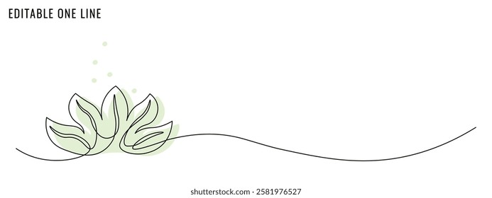 One continuous line drawing of lotus flower. Concept of spa relaxation. Editable stroke, vector illustration