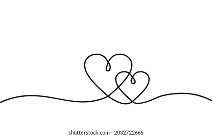 One continuous line drawing of love sign with two hearts embracing minimalist design on white background