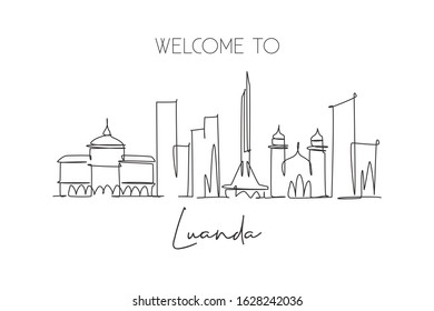 One Continuous Line Drawing Of Luanda City Skyline, Angola. Beautiful Landmark. World Landscape Tourism And Travel Vacation. Editable Stylish Stroke Single Line Draw Design Vector Graphic Illustration