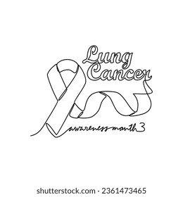 One continuous line drawing of Lung cancer awareness month with white background. medical design concept in simple linear style. Awareness ribbon design concept vector illustration.