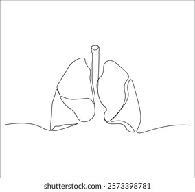 One continuous line drawing of lungs . single line lung concept.  illustration of human body organ. editable outline