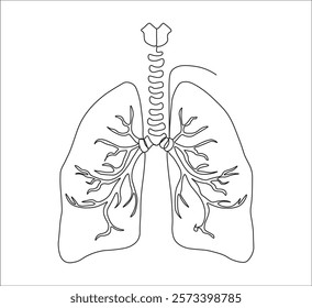 One continuous line drawing of lungs . single line lung concept.  illustration of human body organ. editable outline