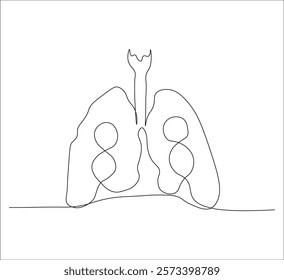 One continuous line drawing of lungs . single line lung concept.  illustration of human body organ. editable outline