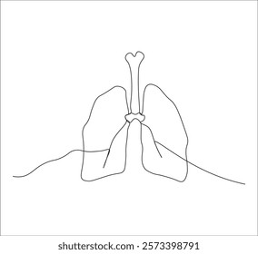 One continuous line drawing of lungs . single line lung concept.  illustration of human body organ. editable outline