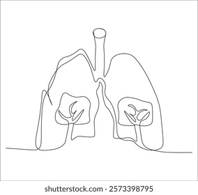 One continuous line drawing of lungs . single line lung concept.  illustration of human body organ. editable outline