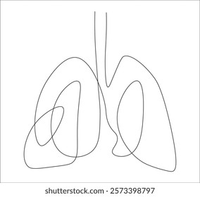 One continuous line drawing of lungs . single line lung concept.  illustration of human body organ. editable outline