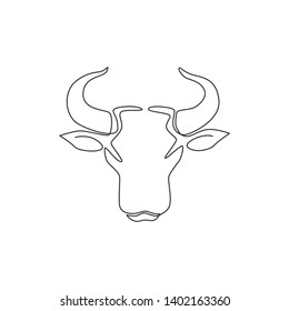 One continuous line drawing of luxury head buffalo for multinational company logo identity. Luxury bull mascot concept for energy drink. Dynamic single line draw vector graphic design illustration