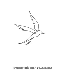 One continuous line drawing of luxury swallow for company logo identity. Cute bird mascot concept for organic food symbol. Dynamic single line draw graphic design vector illustration