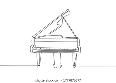 One continuous line drawing of luxury analog grand piano. Trendy classical music instruments concept single line draw design graphic vector illustration