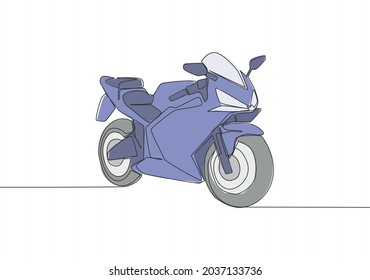 Eine durchgängige Zeichnung des luxuriösen sportlichen Motorrades für das Rennlogo. Großes Motorradkonzept. Vektorgrafik-Design für einzelne Linien