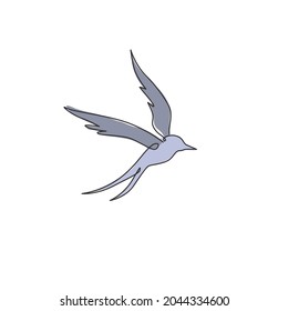 One continuous line drawing of luxury swallow for company logo identity. Cute bird mascot concept for organic food symbol. Dynamic single line draw graphic design vector illustration
