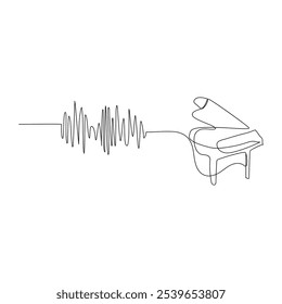 One continuous line drawing of luxury wooden grand piano.Piano continuous one line vector drawing
, Classical music instruments concept. Trendy single line draw design graphic vector illustratio
