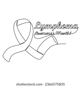 One continuous line drawing of lymphoma cancer awareness month with white background. Awareness ribbon design in simple linear style. healthcare and medical design concept vector illustration.