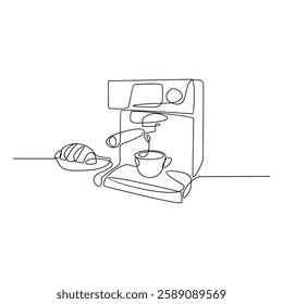 One continuous line drawing of a machine coffee with simple linear style vector illustration. Machine coffee drawing with Minimalist black linear design isolated concept vector design illustration.