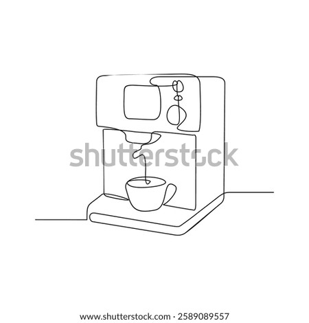 One continuous line drawing of a machine coffee with simple linear style vector illustration. Machine coffee drawing with Minimalist black linear design isolated concept vector design illustration.