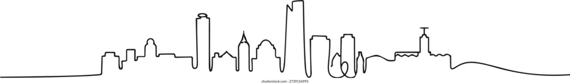 One continuous line drawing of Madrid city skyline, Spain. Beautiful skyscraper. World landscape tourism travel vacation wall decor poster concept. one line Icon drawing
