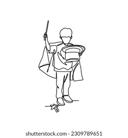 One continuous line drawing of a Magician attraction with the stick and hat. Magician concept illustration in simple linear style. Magician design concept vector illustration