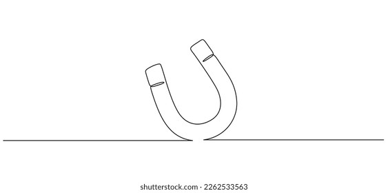 One continuous line drawing of magnet. Client and talent attraction concept in simple linear style. Symbol of hr hiring and recruiting in Editable stroke. Doodle outline vector illustration