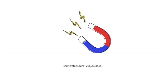 Un plano de línea continua de imán. Búsqueda de clientes y concepto de atracción de talentos en un estilo lineal simple. Símbolo de contratación y reclutamiento de ella en trazo Editable. Ilustración del vector Doodle