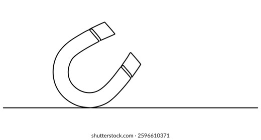 One continuous line drawing of magnet. Client and talent attraction concept in simple linear style. Symbol of hiring and recruiting in Editable stroke of white background. Doodle vector illustration.