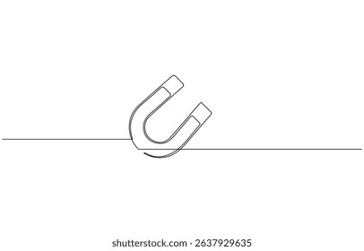 One continuous line drawing of magnet. Client and talent attraction concept in simple linear style. Symbol of  hiring,  Hand drawn one line vector. Editable stroke.