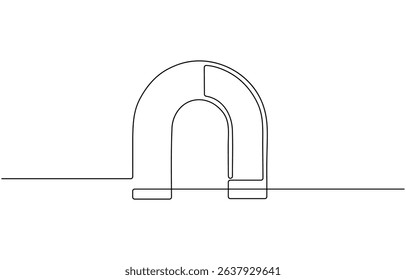 One continuous line drawing of magnet. Client and talent attraction concept in simple linear style. Symbol of  hiring,  Hand drawn one line vector. Editable stroke.